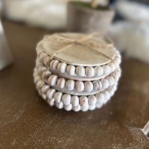Rustic Wooden Beaded White Washed Coasters Set of 4